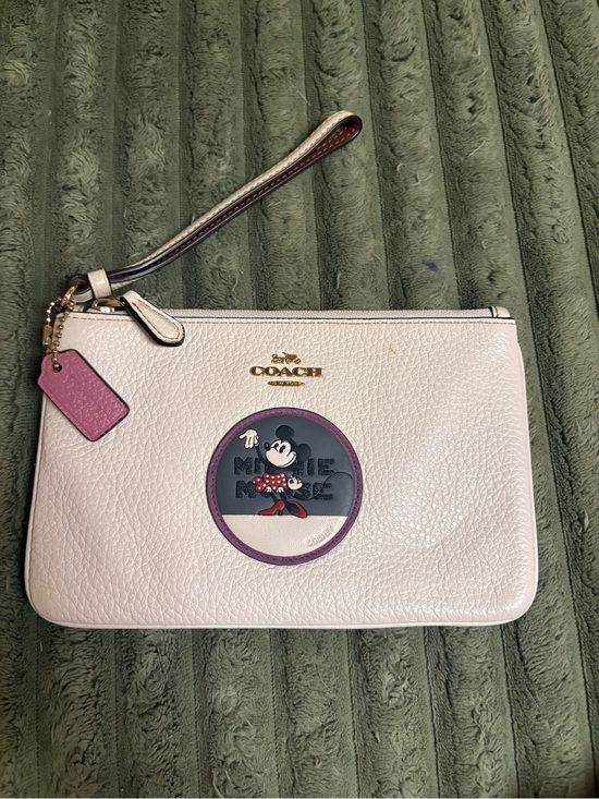 Coach Handbags - COACH Cream Leather Minnie Mouse Wristlet